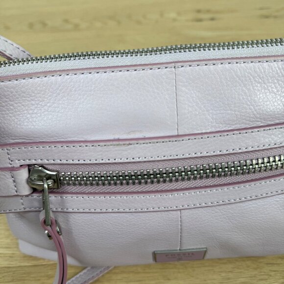 Fossil Dawson Leather Crossbody Bag Light Purple Lilac Top Zip Messenger Casual - Picture 5 of 15